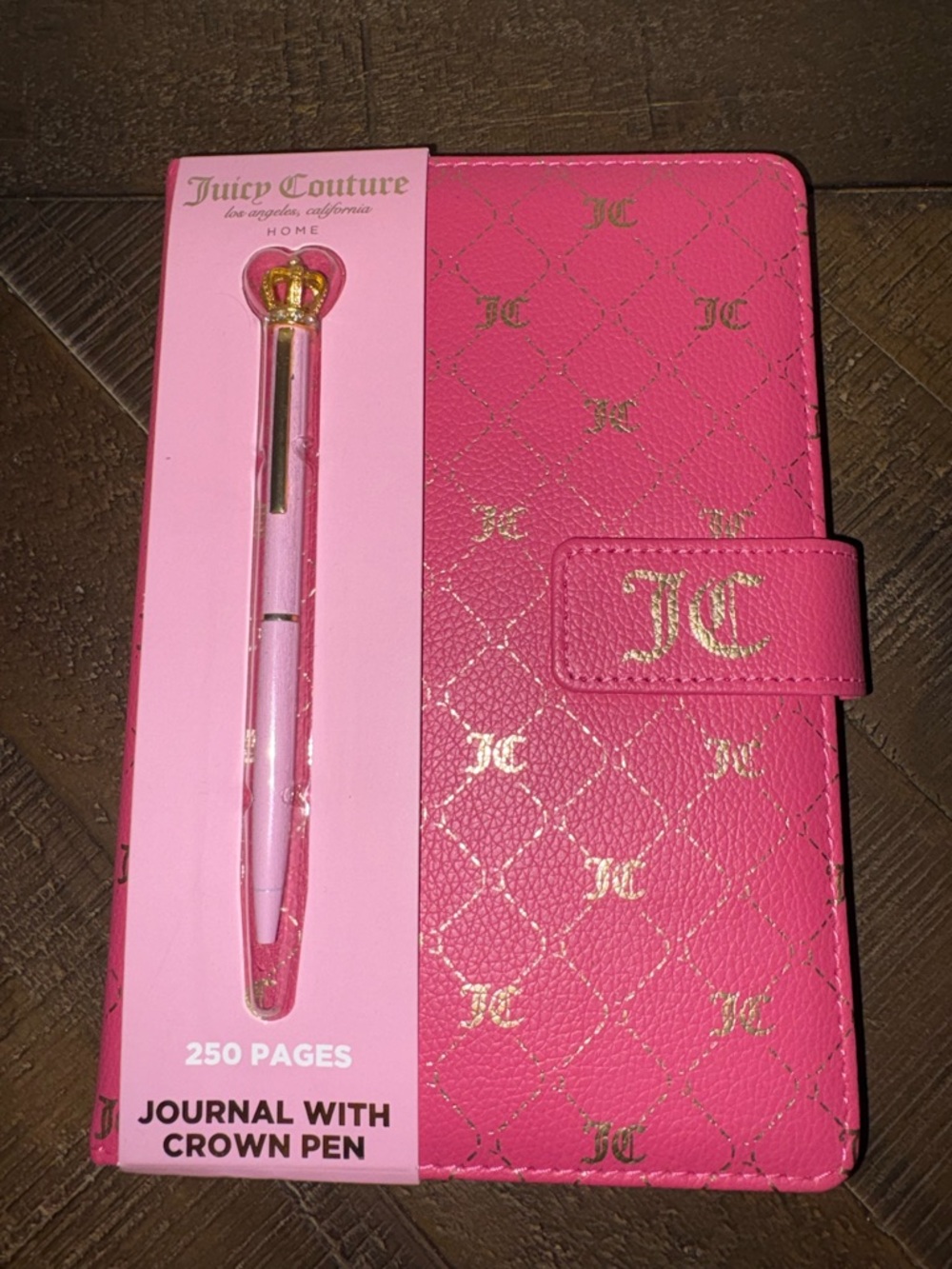 Juicy Couture Hot Pink Journal with Gold JC Monogram & Crown Pen